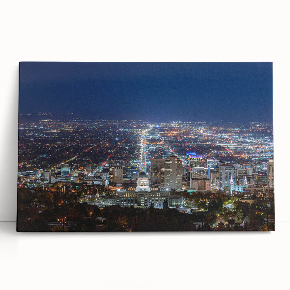 Black and white stretched canvas of Salt Lake City scenery, ideal for kitchen wall art or bedroom decor.
