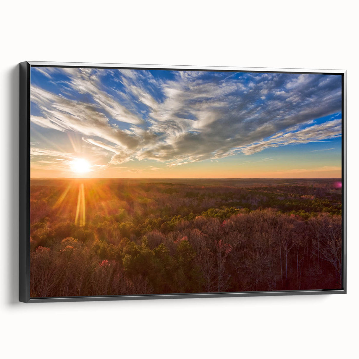 Black and white framed canvas of a Virginia landscape with vintage poster art style, ideal for bedroom decor.