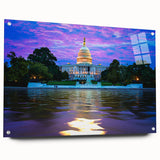 Acrylic print of Washington DC Capitol in muted gray and blue tones, suitable for dining room decor.