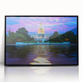 Large abstract depiction of the Washington DC Capitol in black and white tones on a framed acrylic.