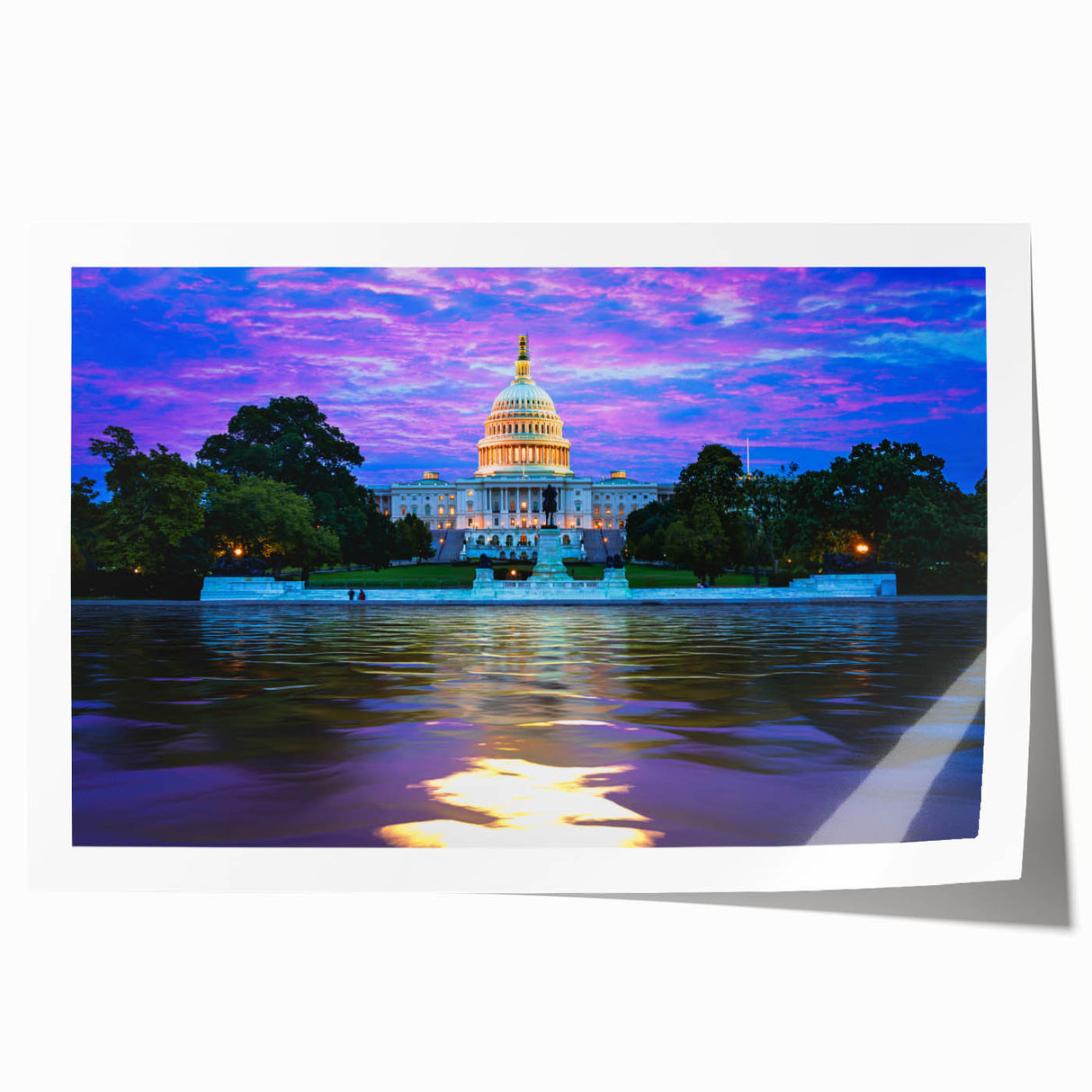 Washington DC Capitol building in muted gray tones on rolled print, ideal for art wall dining room.