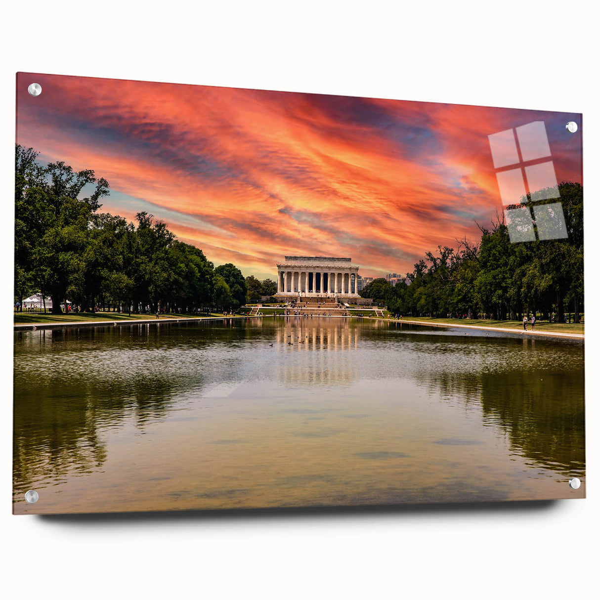 Acrylic print of the Washington DC Lincoln Memorial in muted gray tones, ideal for bedroom or dining room decor.