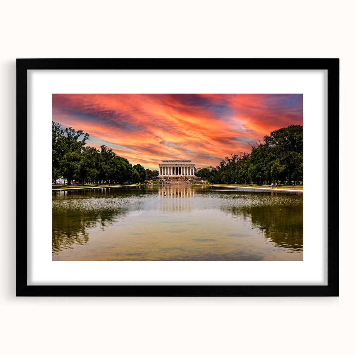 Abstract art print of Washington DC Lincoln Memorial in vibrant colors on a large framed canvas.