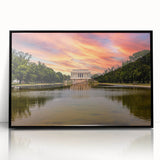 Large abstract wall art depicting the Lincoln Memorial in monochrome tones on a framed acrylic.
