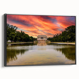 Black and white framed canvas of the Lincoln Memorial in Washington D.C., ideal for bedroom wall art.