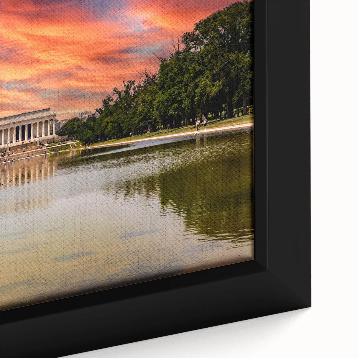Black wall art of the Lincoln Memorial in textured style with vibrant colorful accents, framed canvas, ideal for living room.