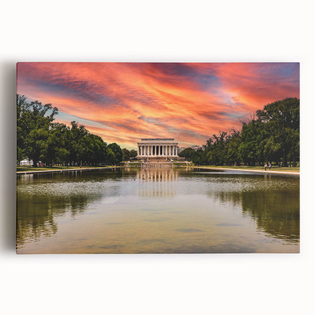 Black and white stretched canvas of the Lincoln Memorial, ideal for kitchen wall art.