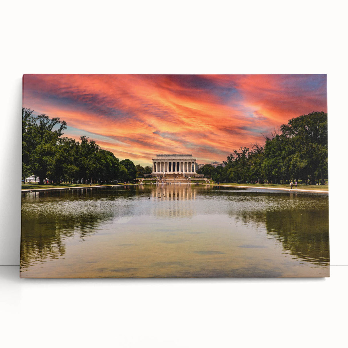 Black and white stretched canvas of the Lincoln Memorial, ideal for kitchen wall art or bedroom decor.