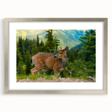 Textured abstract art print of Olympic scenery in muted earth tones on a silver-framed mat, suitable for bedroom art.