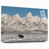 Acrylic print of the Grand Tetons in muted earth tones, suitable for bedroom or dining room decor.
