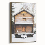 Winter landscape painting on framed canvas, featuring muted gray and white tones, ideal for bedroom wall art.