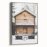 Winter landscape art painting on framed canvas, featuring muted blue and white tones, ideal for living room decor.