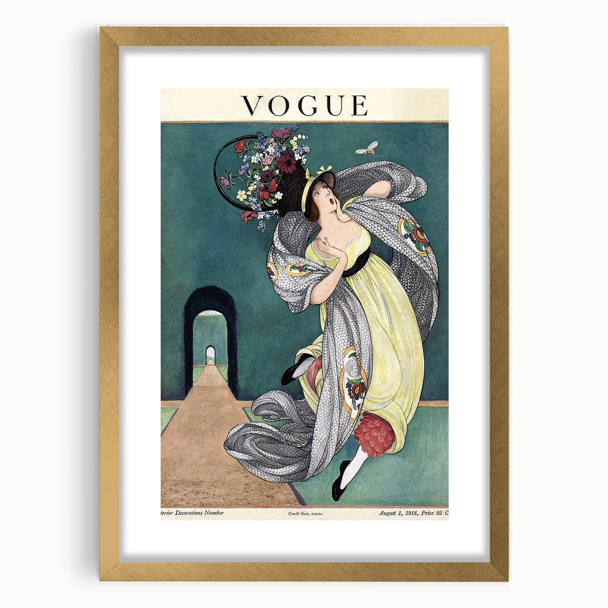 Vintage Vogue Illustration - Floral Hat 1918 Fashion Art Print