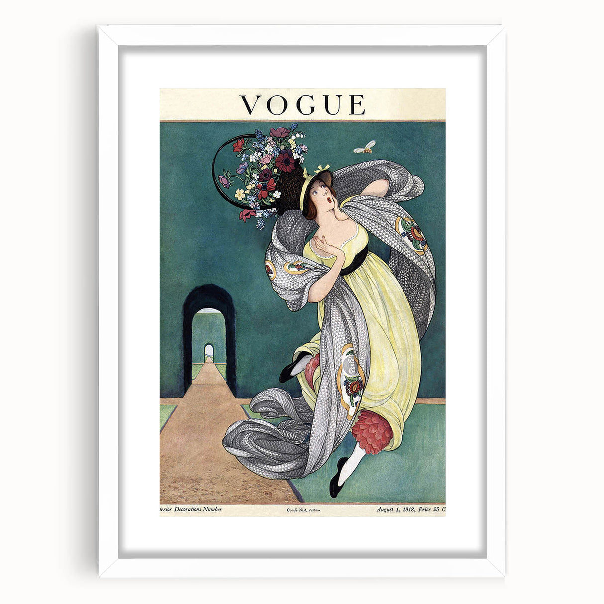 Vintage Vogue Illustration - Floral Hat 1918 Fashion Art Print