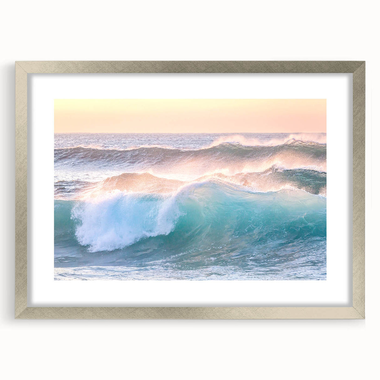Textured abstract art print in silver frame, featuring swirls in muted gray, ideal for modern bedroom decor.