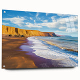 Acrylic glass artwork depicting a stunning landscape of cliffs, showcasing vibrant colors and intricate details, mounted with pins for display. Ideal for nature lovers and home decor enthusiasts.