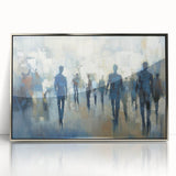 Framed abstract figurative art piece in silver acrylic, showcasing dynamic shapes and fluid lines, perfect for modern home decor and artistic spaces.