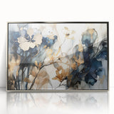 Framed wall art featuring abstract floral designs in vibrant colors, set in a sleek silver acrylic frame, ideal for modern home decor and art enthusiasts.