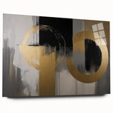 Abstract geometric acrylic glass artwork showcasing vibrant colors and sharp lines, viewed from the side without pins, ideal for modern decor.