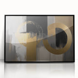 Framed abstract geometric acrylic wall art in black, showcasing a modern design with sharp angles and contrasting colors, perfect for contemporary decor.