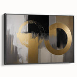 Framed abstract geometric canvas art in black, showcasing a modern design with sharp lines and angles, perfect for contemporary home decor.