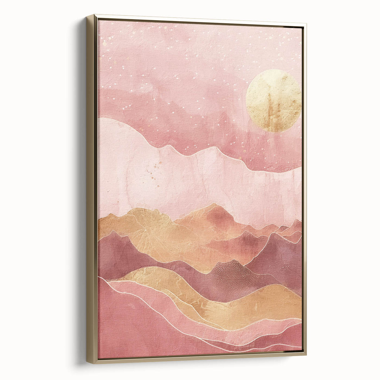 Framed abstract landscape wall art showcasing a gold-accented design, highlighting rich textures and vivid colors, perfect for modern home decor enhancement.