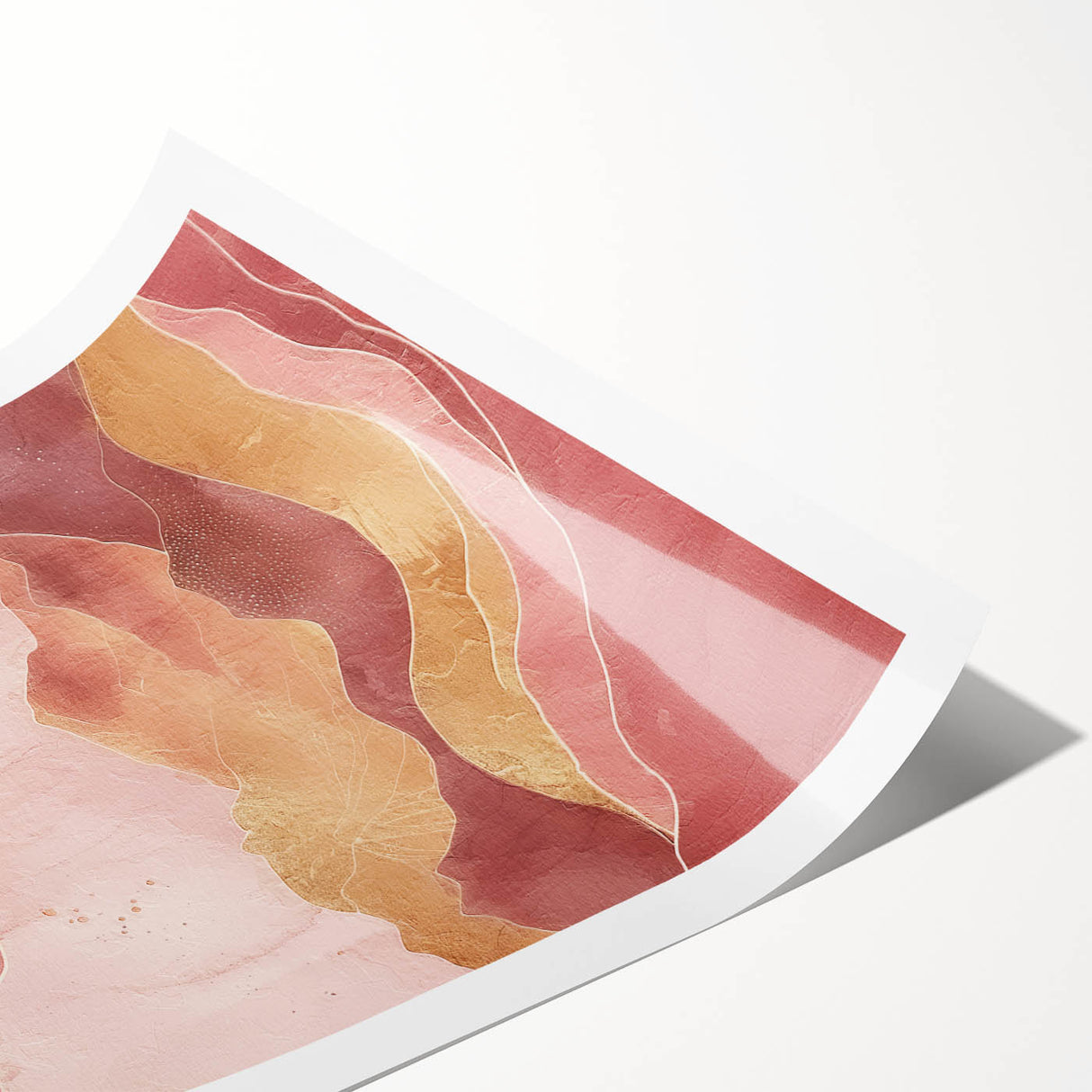Abstract landscape wall art print showcasing vibrant colors and fluid shapes, designed to enhance contemporary home decor, rolled for easy display and shipping.