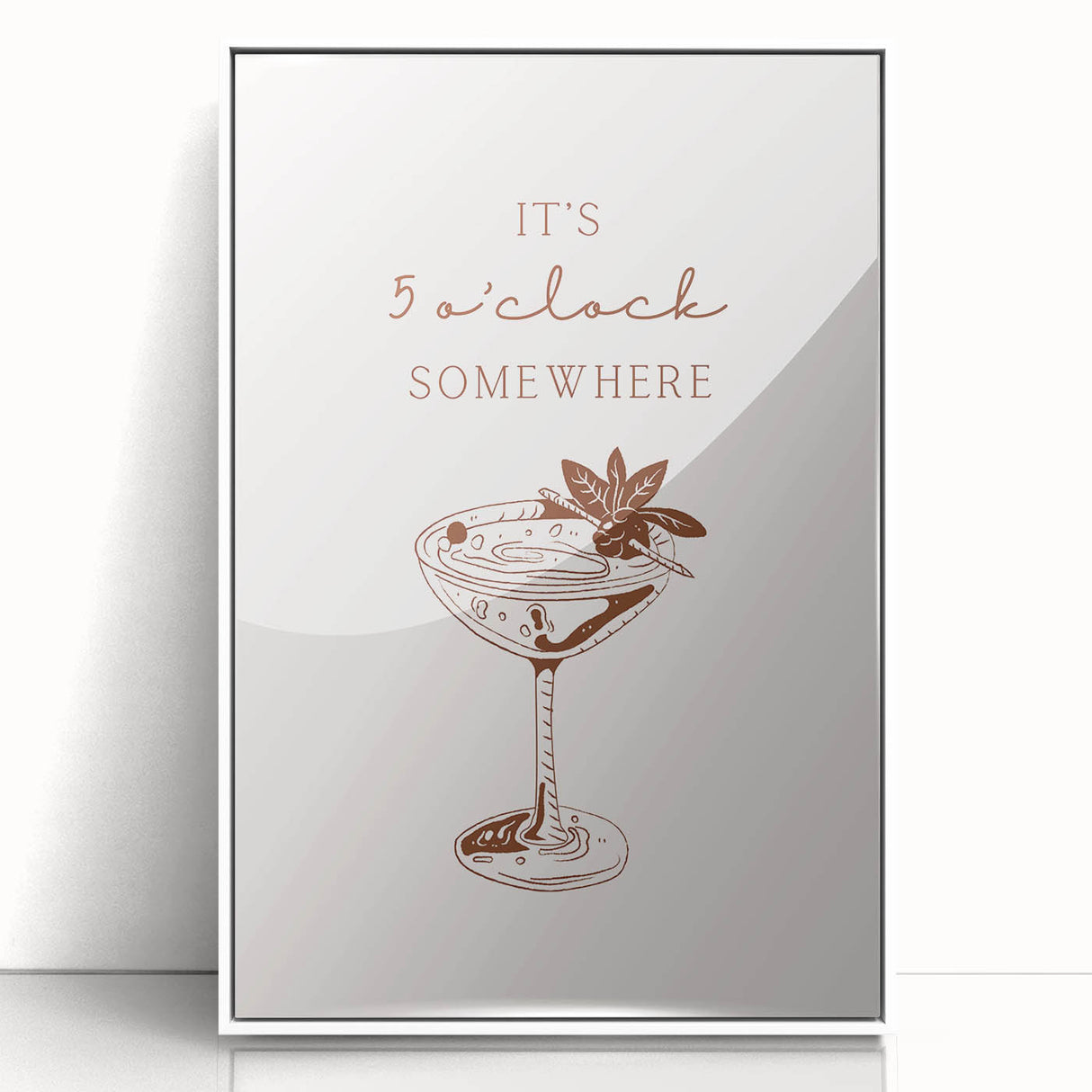Art deco poster of colorful cocktails in sleek lines on a white acrylic frame, ideal for modern kitchen decor.