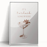 Art deco poster of colorful cocktails in sleek lines on a white acrylic frame, ideal for modern kitchen decor.