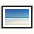 Black frame showcasing a landscape print of serene beaches, enhanced with a white mat for a sophisticated look, perfect for home decor or coastal-themed rooms.