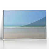 Framed acrylic artwork showcasing a serene beach landscape with vibrant colors and gentle waves, perfect for home decor or office ambiance. Ideal for coastal-themed interiors.