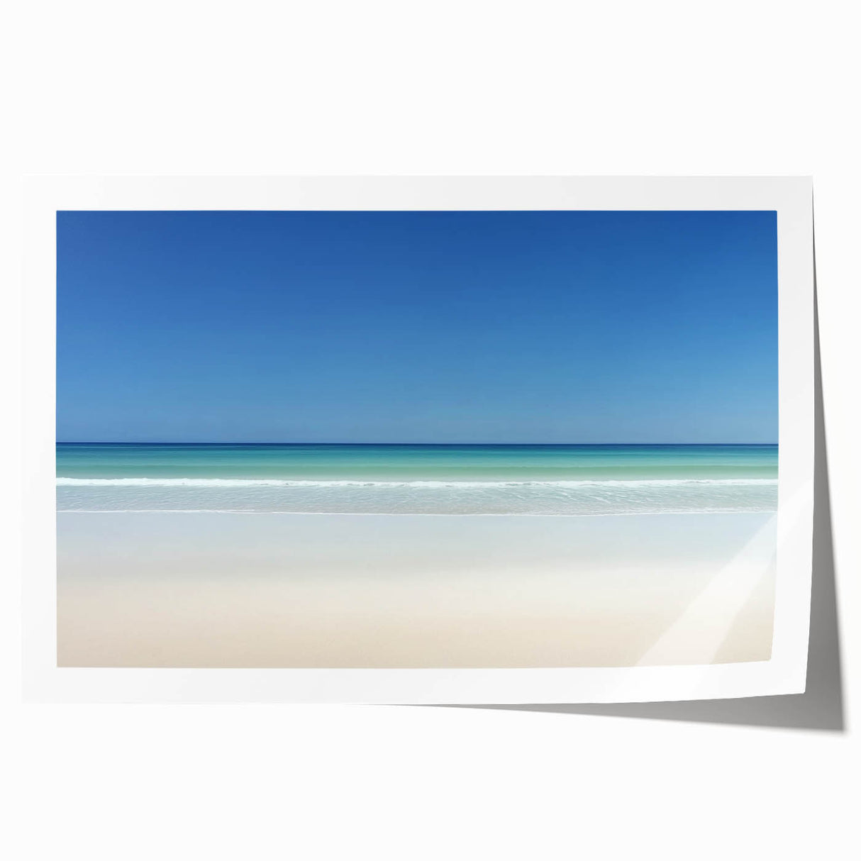 Vibrant rolled canvas print showcasing a serene beach landscape with soft waves and golden sand, expertly packaged in a protective cardboard tube for shipping.