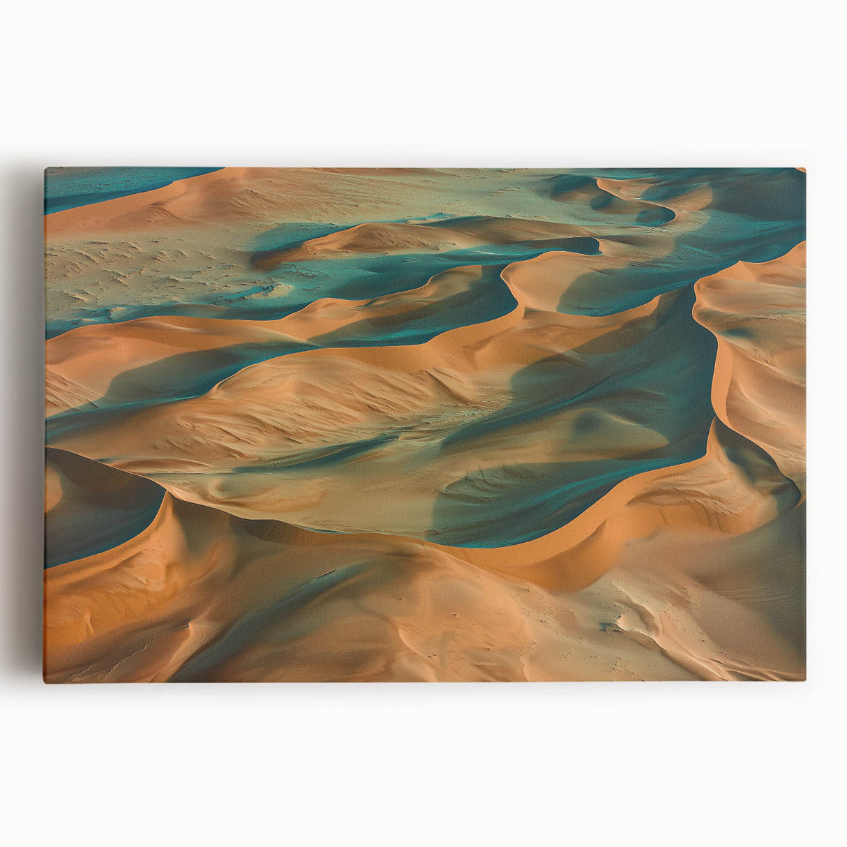 Vibrant desert landscape stretched canvas artwork showcasing stunning hues of orange and gold, perfect for modern home decor or art enthusiasts.