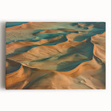 Vibrant desert landscape stretched canvas artwork showcasing stunning hues of orange and gold, perfect for modern home decor or art enthusiasts.
