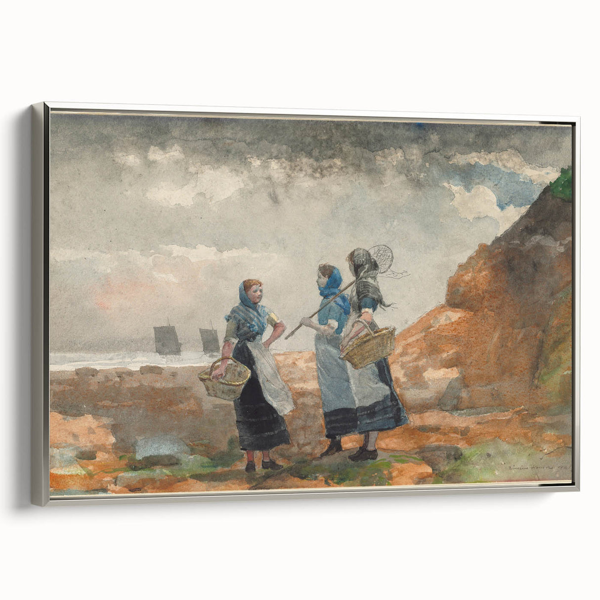 Three Fisher Girls Realism Art Print - Winslow Homer Coastal Scene, 1881
