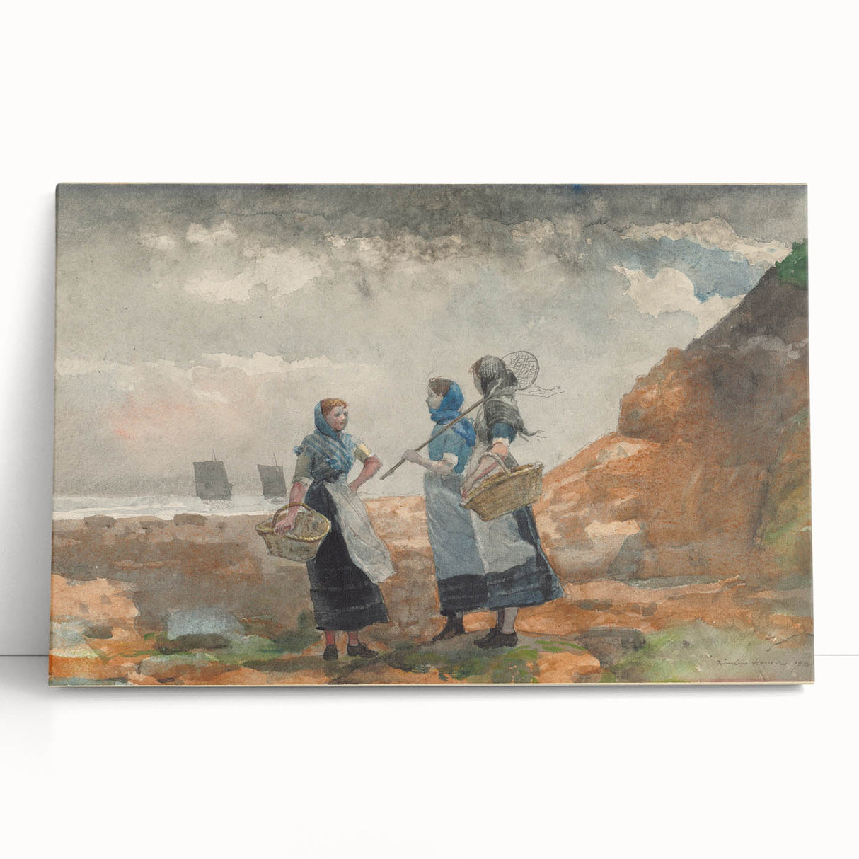 Three Fisher Girls Realism Art Print - Winslow Homer Coastal Scene, 1881
