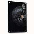 Large abstract wall art depicting fall seasons in muted orange and brown tones on acrylic glass.