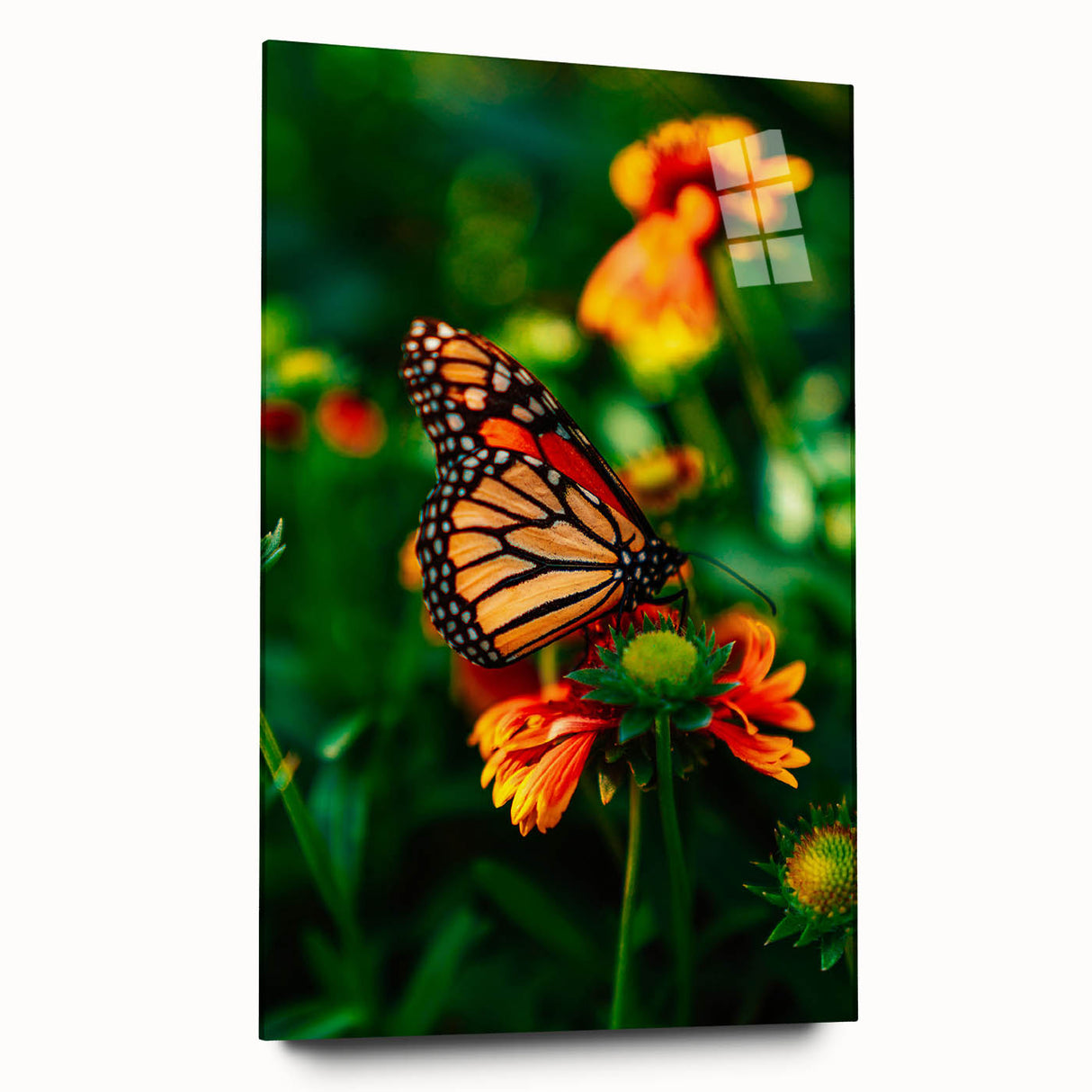 Large abstract wall art in vibrant spring colors on acrylic glass, ideal for bedroom or dining room decor.