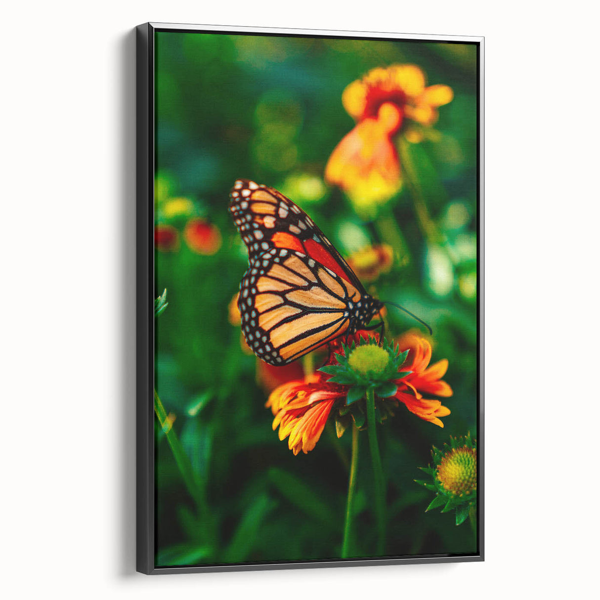Black and white vintage poster art of a spring landscape on framed canvas, ideal for bedroom wall decor.