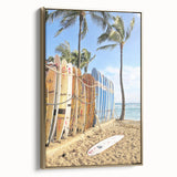 Vintage poster art of a summer landscape on a framed canvas, featuring muted gold and black tones.