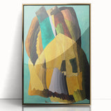Abstract Modern Art: Vibrant Earthy Composition with Teal and Yellow