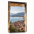 Acrylic glass landscape artwork showcasing a picturesque castle scene, featuring vibrant colors and detailed pin mountings for a side view display. Ideal for home decor enthusiasts looking for unique wall art.