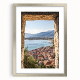 Elegant silver-framed landscape artwork depicting a majestic castle surrounded by lush greenery, featuring a stylish mat for added depth and sophistication.