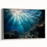 Framed canvas artwork showcasing a stunning landscape scene of caves, featuring a silver frame that adds an elegant touch. Ideal for modern home decor.