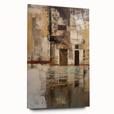 Abstract architectural wall art displayed in a sleek acrylic frame, showcasing geometric patterns and vibrant colors, perfect for modern home decor.