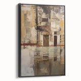Framed abstract architecture wall art in a sleek black frame, showcasing geometric patterns and a modern aesthetic, perfect for contemporary interior decor.