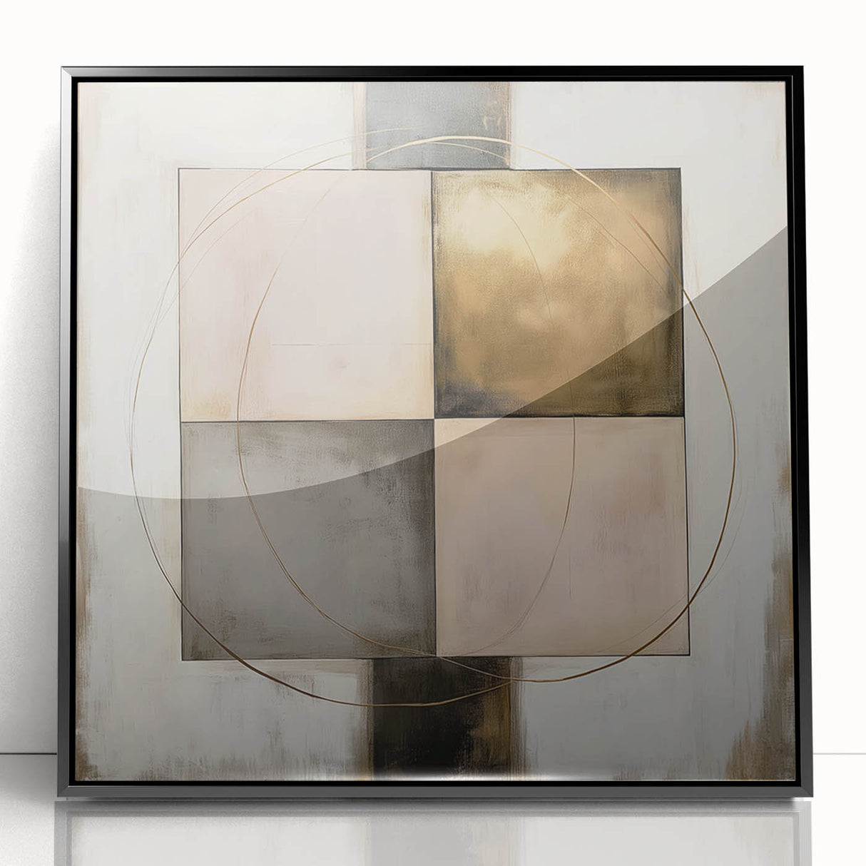 Framed abstract geometric wall art in black acrylic, showcasing sharp angles and modern design elements, perfect for contemporary home decor.