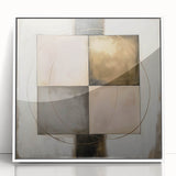 Framed acrylic artwork showcasing a modern abstract geometric design with white accents, ideal for contemporary home decor, enhancing any living space.