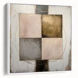 Abstract geometric framed canvas artwork showcasing a modern design in white, featuring sharp angles and soft curves, perfect for contemporary decor.