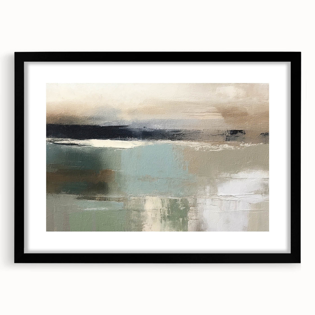 Abstract landscape wall art framed with a black mat, showcasing vibrant colors and fluid shapes, perfect for modern home decor and artistic interiors.